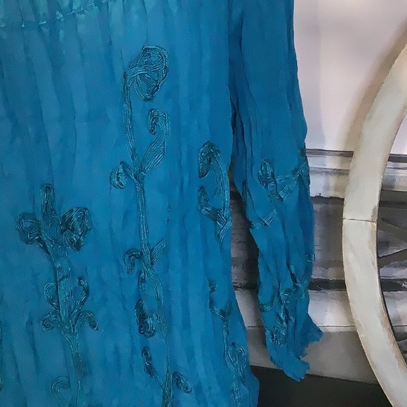 INC International Concepts On/Off Shoulder Gauze Pleated Embroidered Blouse Sz 6 - Picture 5 of 10